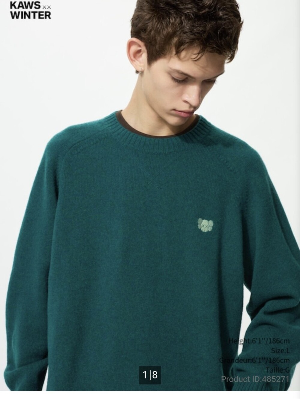 Mens Dark Green Wool Sweater Uniqlo Ft. Kaws XX